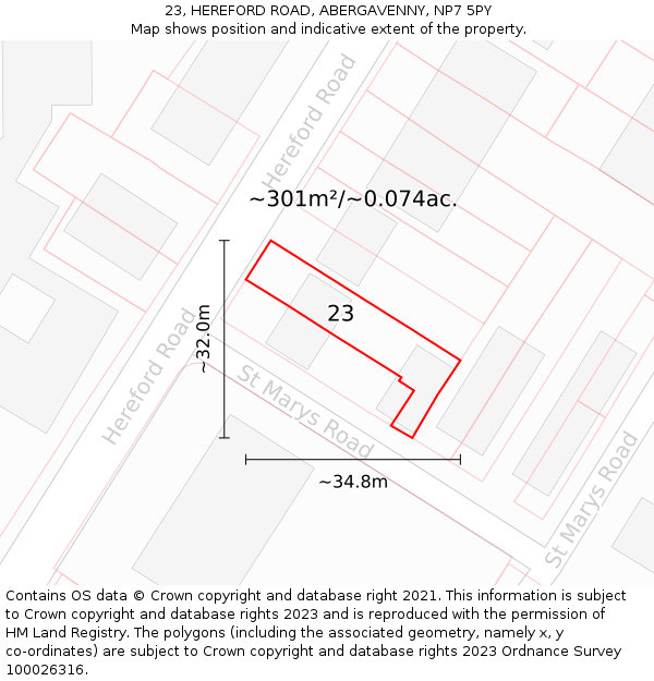 23, HEREFORD ROAD, ABERGAVENNY, NP7 5PY: Plot and title map