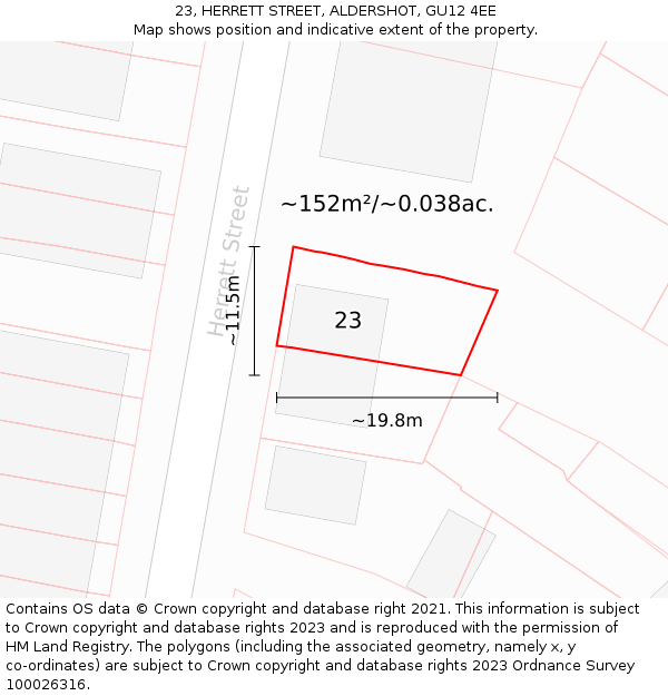 23, HERRETT STREET, ALDERSHOT, GU12 4EE: Plot and title map