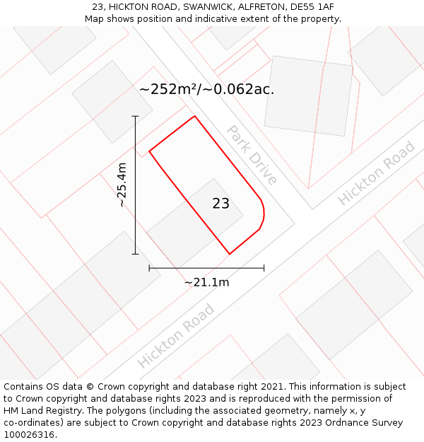 23, HICKTON ROAD, SWANWICK, ALFRETON, DE55 1AF: Plot and title map