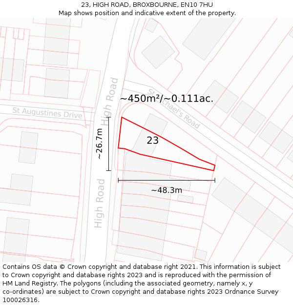 23, HIGH ROAD, BROXBOURNE, EN10 7HU: Plot and title map