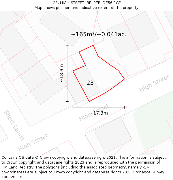 23, HIGH STREET, BELPER, DE56 1GF: Plot and title map