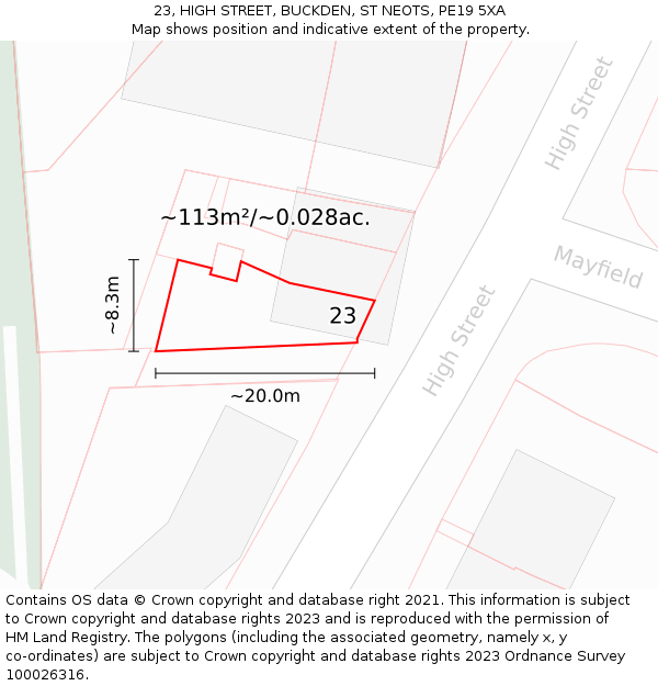 23, HIGH STREET, BUCKDEN, ST NEOTS, PE19 5XA: Plot and title map