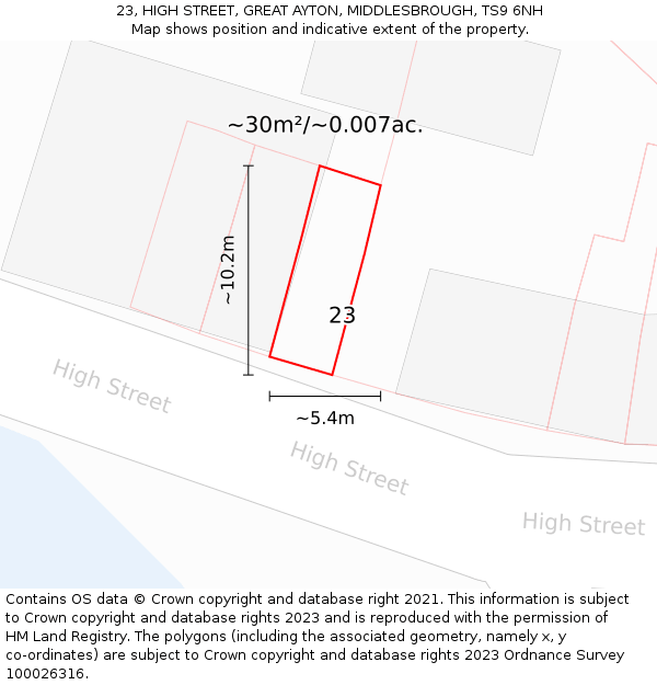 23, HIGH STREET, GREAT AYTON, MIDDLESBROUGH, TS9 6NH: Plot and title map