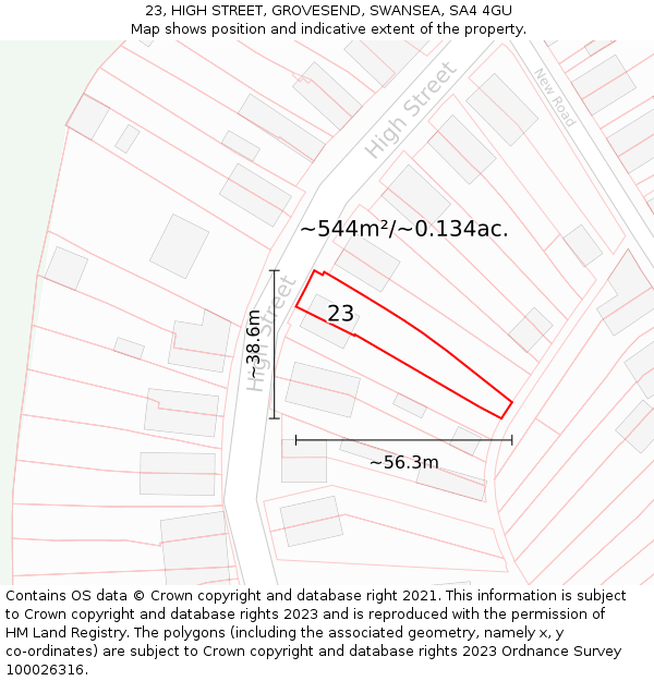 23, HIGH STREET, GROVESEND, SWANSEA, SA4 4GU: Plot and title map