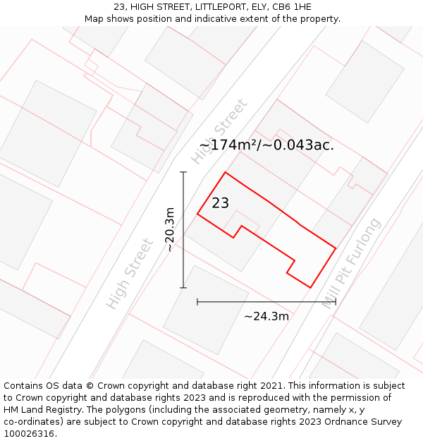 23, HIGH STREET, LITTLEPORT, ELY, CB6 1HE: Plot and title map