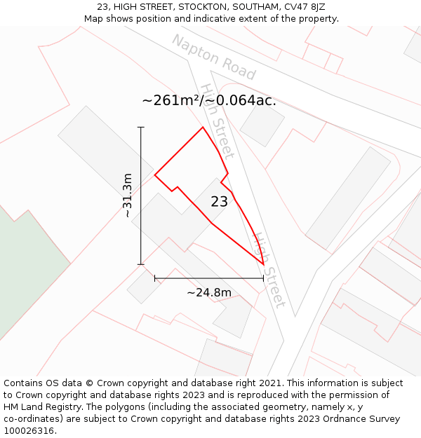 23, HIGH STREET, STOCKTON, SOUTHAM, CV47 8JZ: Plot and title map