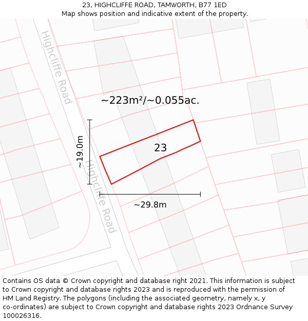 23, HIGHCLIFFE ROAD, TAMWORTH, B77 1ED: Plot and title map