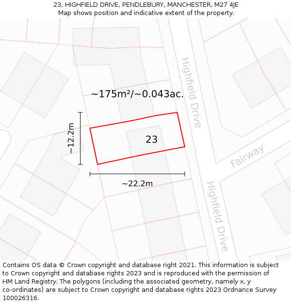 23, HIGHFIELD DRIVE, PENDLEBURY, MANCHESTER, M27 4JE: Plot and title map