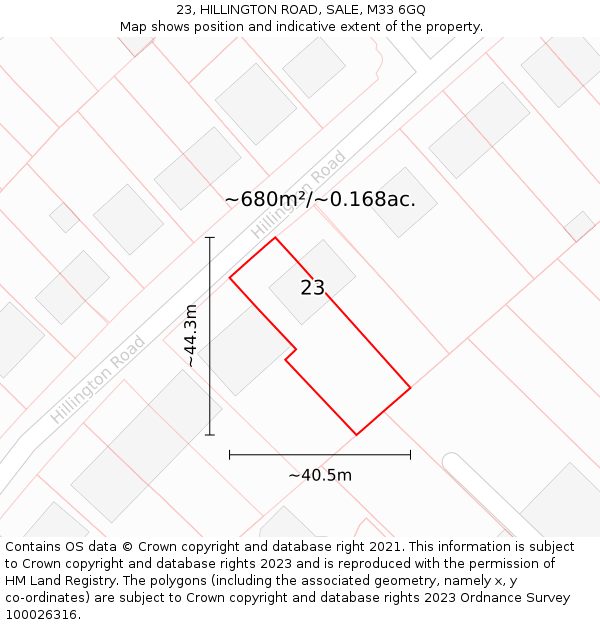 23, HILLINGTON ROAD, SALE, M33 6GQ: Plot and title map