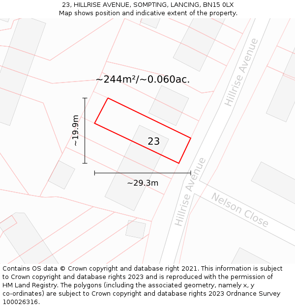 23, HILLRISE AVENUE, SOMPTING, LANCING, BN15 0LX: Plot and title map