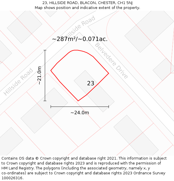 23, HILLSIDE ROAD, BLACON, CHESTER, CH1 5NJ: Plot and title map