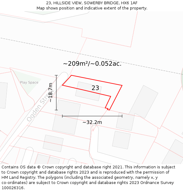 23, HILLSIDE VIEW, SOWERBY BRIDGE, HX6 1AF: Plot and title map