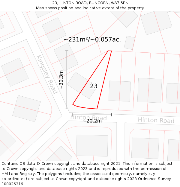 23, HINTON ROAD, RUNCORN, WA7 5PN: Plot and title map