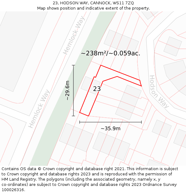 23, HODSON WAY, CANNOCK, WS11 7ZQ: Plot and title map