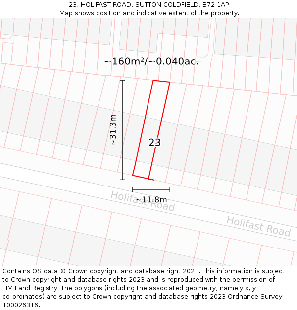 23, HOLIFAST ROAD, SUTTON COLDFIELD, B72 1AP: Plot and title map