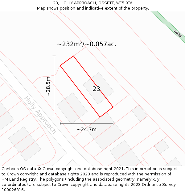 23, HOLLY APPROACH, OSSETT, WF5 9TA: Plot and title map