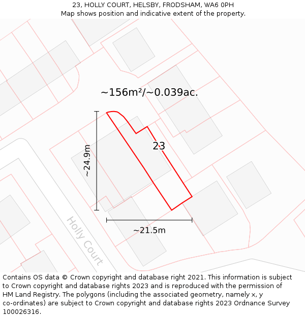 23, HOLLY COURT, HELSBY, FRODSHAM, WA6 0PH: Plot and title map
