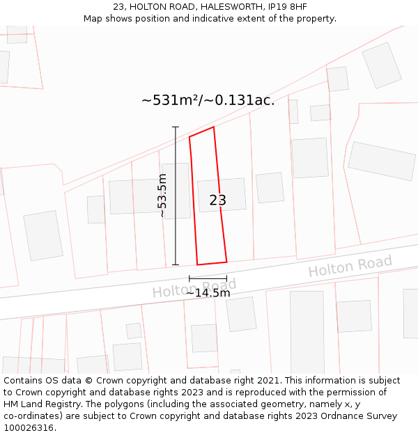 23, HOLTON ROAD, HALESWORTH, IP19 8HF: Plot and title map