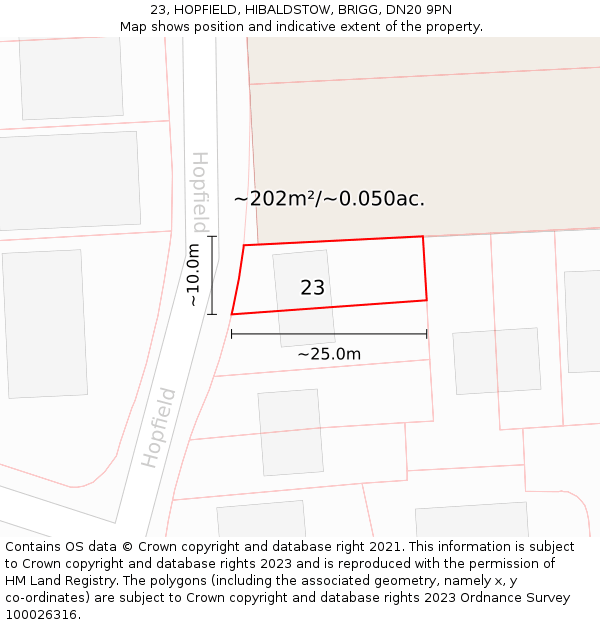 23, HOPFIELD, HIBALDSTOW, BRIGG, DN20 9PN: Plot and title map