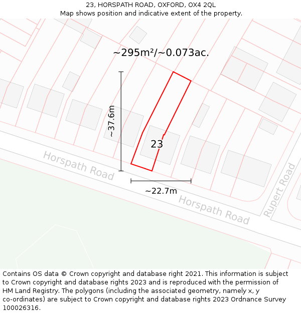 23, HORSPATH ROAD, OXFORD, OX4 2QL: Plot and title map