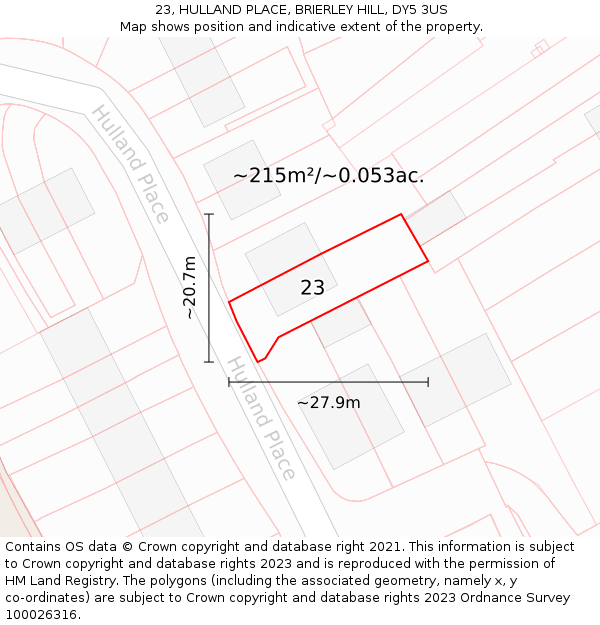 23, HULLAND PLACE, BRIERLEY HILL, DY5 3US: Plot and title map