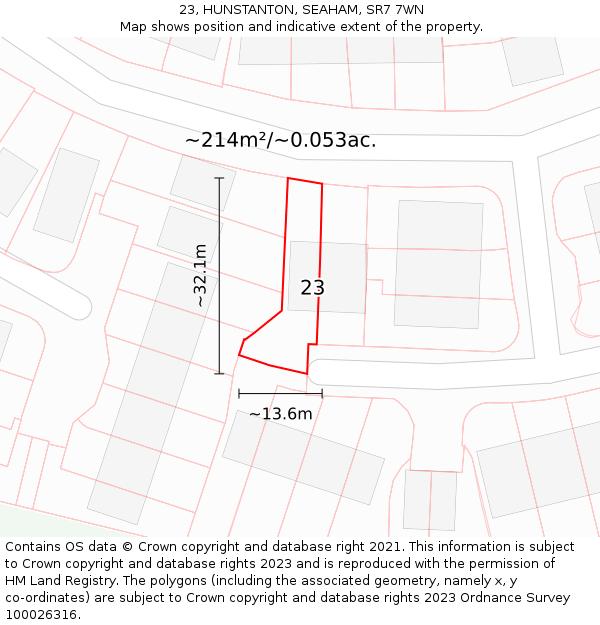 23, HUNSTANTON, SEAHAM, SR7 7WN: Plot and title map