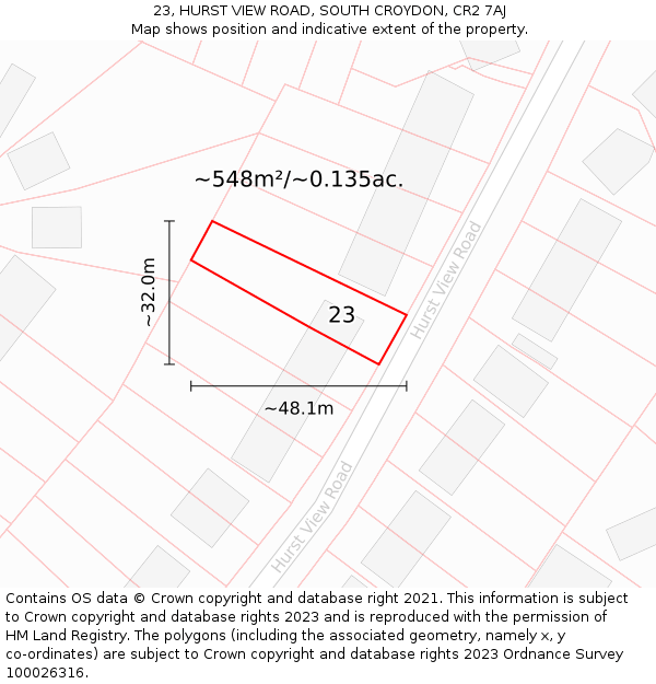 23, HURST VIEW ROAD, SOUTH CROYDON, CR2 7AJ: Plot and title map