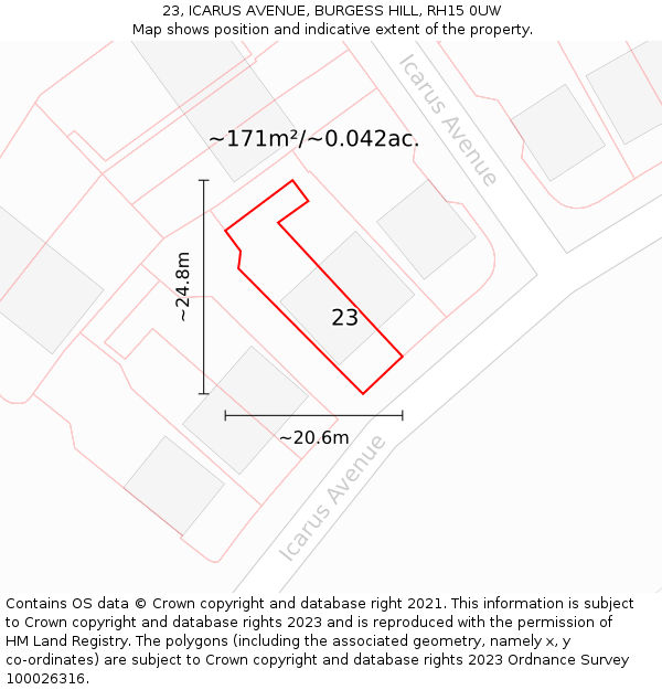 23, ICARUS AVENUE, BURGESS HILL, RH15 0UW: Plot and title map