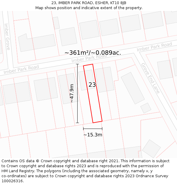 23, IMBER PARK ROAD, ESHER, KT10 8JB: Plot and title map