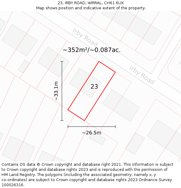 23, IRBY ROAD, WIRRAL, CH61 6UX: Plot and title map