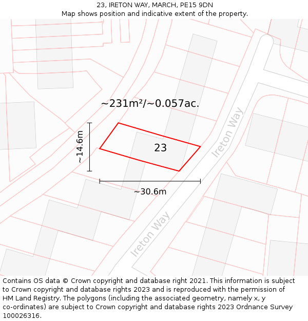 23, IRETON WAY, MARCH, PE15 9DN: Plot and title map