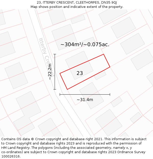 23, ITTERBY CRESCENT, CLEETHORPES, DN35 9QJ: Plot and title map