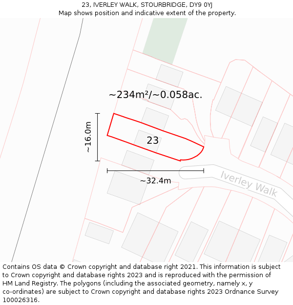 23, IVERLEY WALK, STOURBRIDGE, DY9 0YJ: Plot and title map