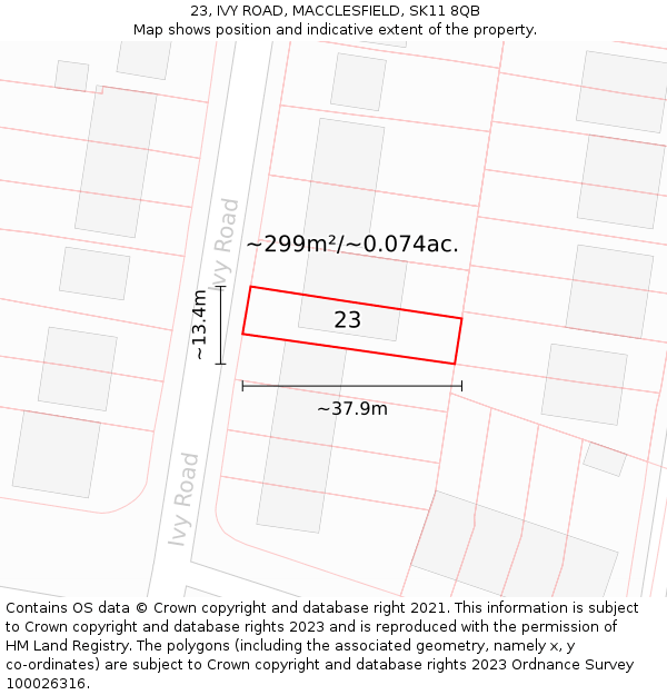 23, IVY ROAD, MACCLESFIELD, SK11 8QB: Plot and title map