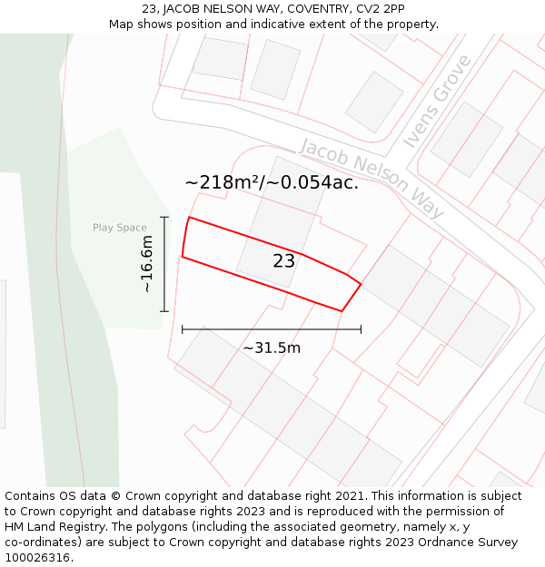 23, JACOB NELSON WAY, COVENTRY, CV2 2PP: Plot and title map