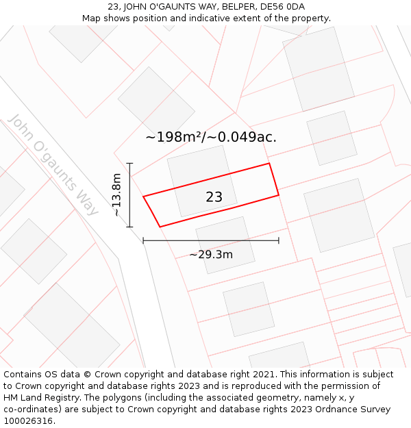 23, JOHN O'GAUNTS WAY, BELPER, DE56 0DA: Plot and title map