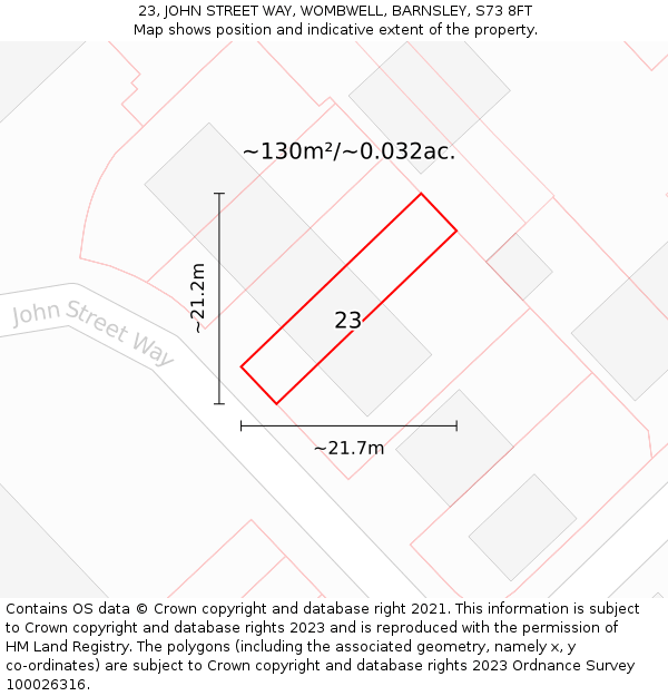 23, JOHN STREET WAY, WOMBWELL, BARNSLEY, S73 8FT: Plot and title map