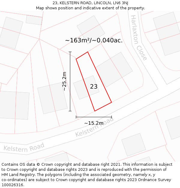 23, KELSTERN ROAD, LINCOLN, LN6 3NJ: Plot and title map