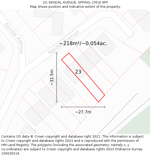 23, KENDAL AVENUE, EPPING, CM16 4PP: Plot and title map