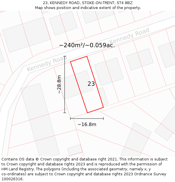 23, KENNEDY ROAD, STOKE-ON-TRENT, ST4 8BZ: Plot and title map