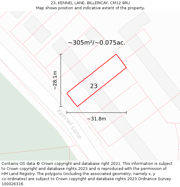 23, KENNEL LANE, BILLERICAY, CM12 9RU: Plot and title map