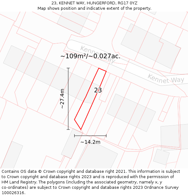 23, KENNET WAY, HUNGERFORD, RG17 0YZ: Plot and title map