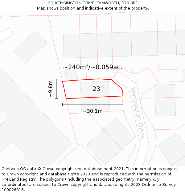 23, KENSINGTON DRIVE, TAMWORTH, B79 8RE: Plot and title map