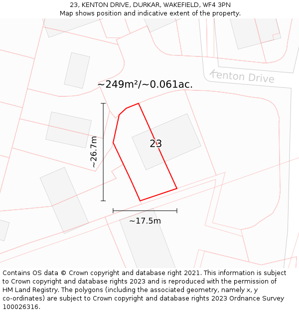 23, KENTON DRIVE, DURKAR, WAKEFIELD, WF4 3PN: Plot and title map