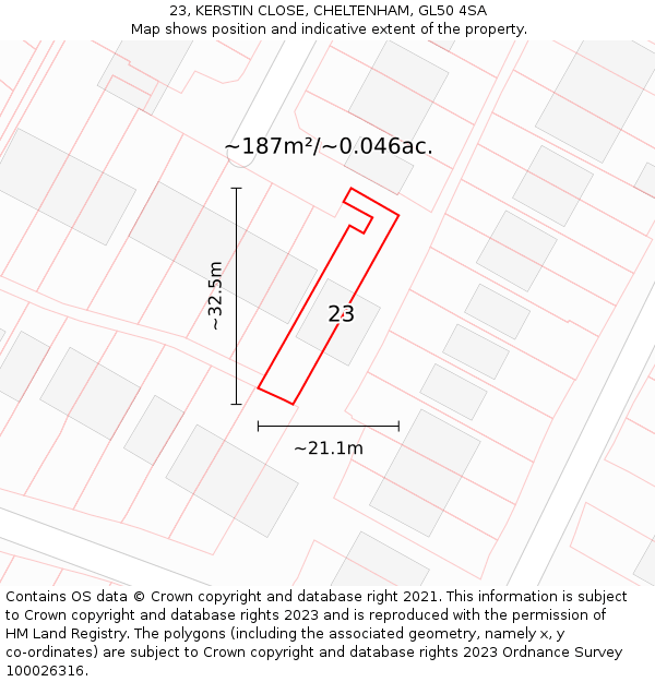 23, KERSTIN CLOSE, CHELTENHAM, GL50 4SA: Plot and title map
