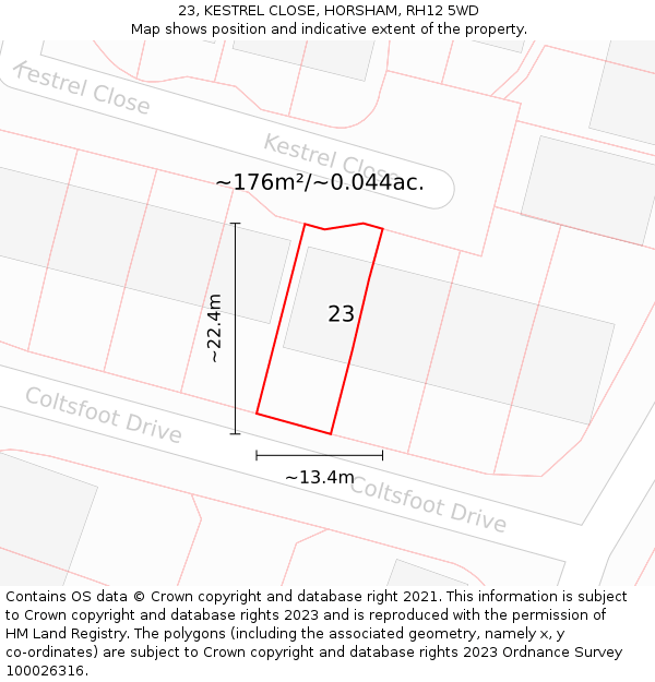 23, KESTREL CLOSE, HORSHAM, RH12 5WD: Plot and title map