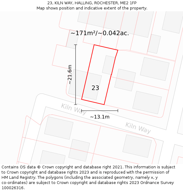 23, KILN WAY, HALLING, ROCHESTER, ME2 1FP: Plot and title map