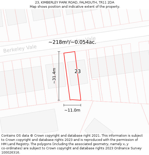 23, KIMBERLEY PARK ROAD, FALMOUTH, TR11 2DA: Plot and title map