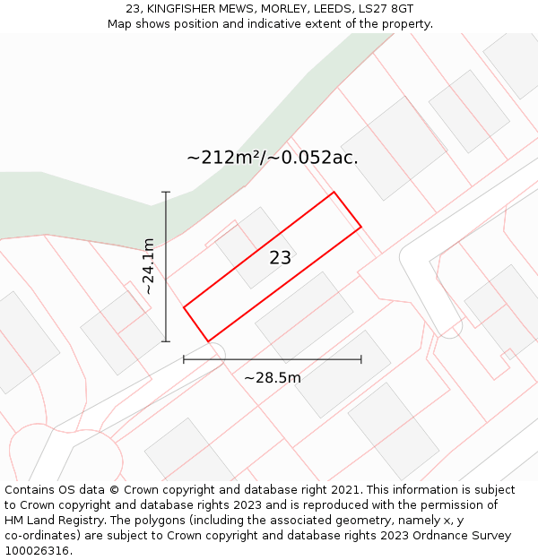 23, KINGFISHER MEWS, MORLEY, LEEDS, LS27 8GT: Plot and title map