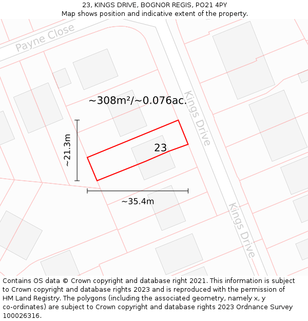 23, KINGS DRIVE, BOGNOR REGIS, PO21 4PY: Plot and title map